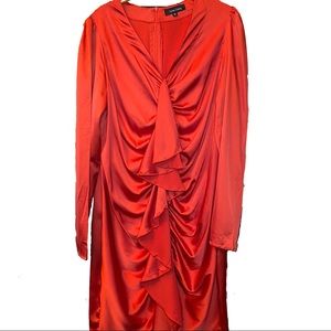 Buxom Curvy NWT XL Rust Satiny Stretch Dress w/ Ruching & Ruffle Plus Size